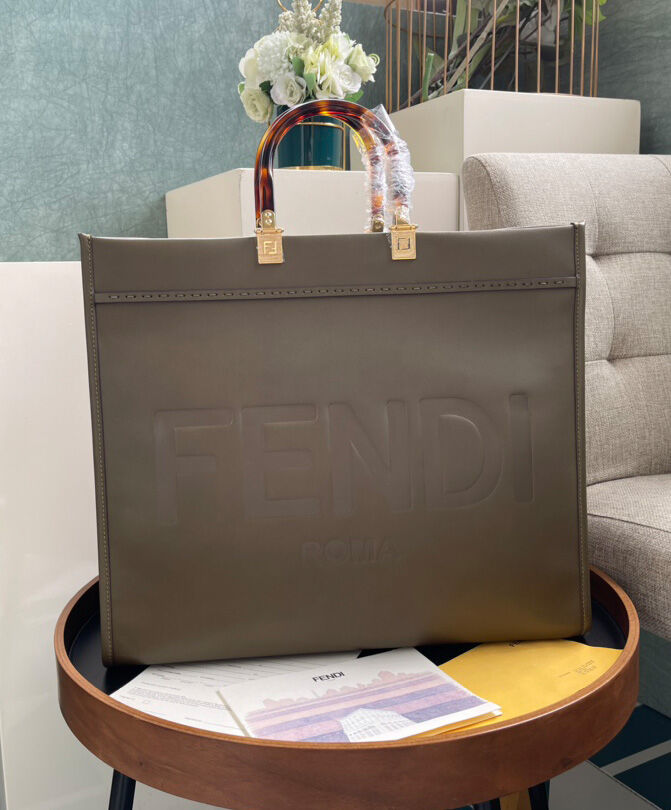 Fendi Sunshine Shopper Leather Handbag 8BH372 Grey